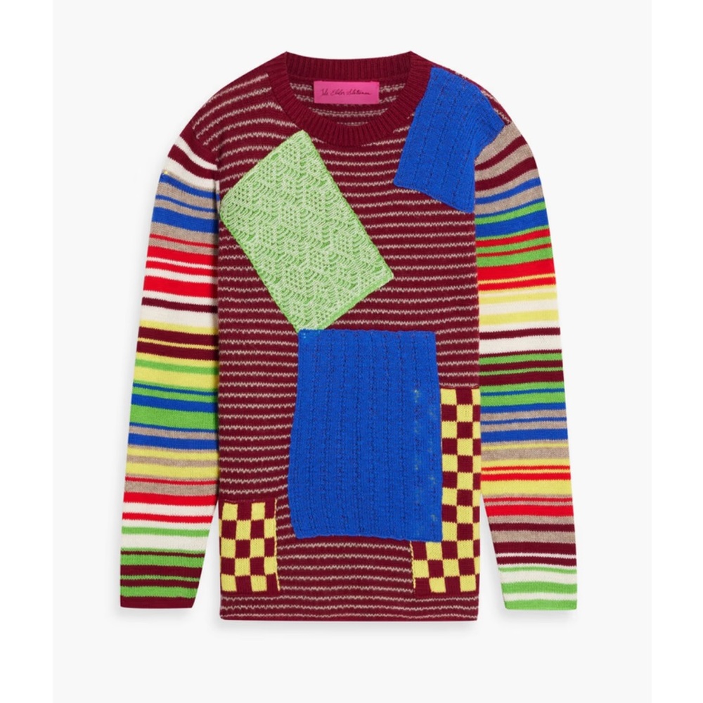THE ELDER STATESMAN Moyen Patchwork Wool & Cashmere Sweater Womens Size S NWT